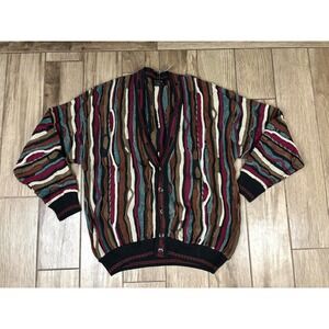 Vtg J Ferrar Textured Knit Cardigan Sweater Mens XL Multicolor Coogi Style NWT